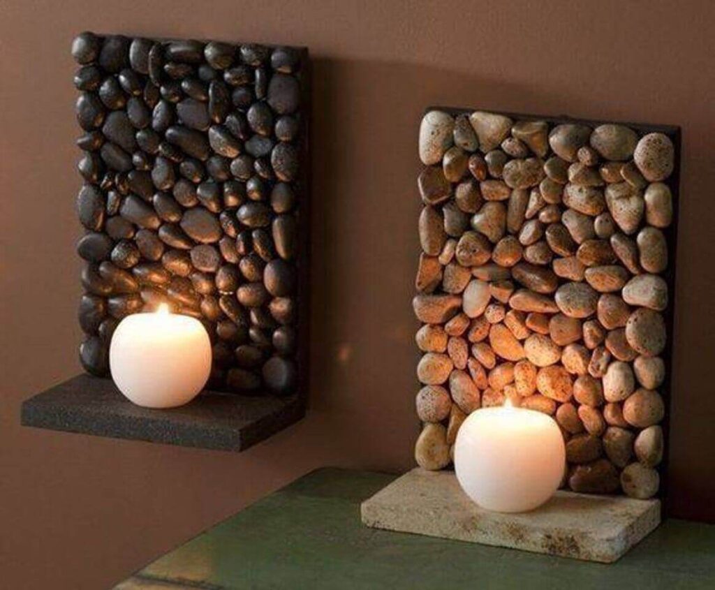 Estilo country: Lámparas decorativas con piedras naturales y velas, para un ambiente relajante