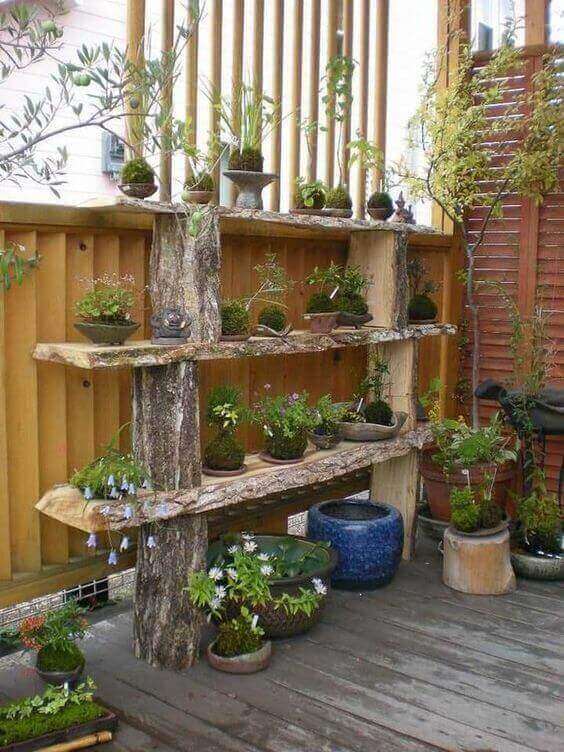 Repisas y estantes con troncos para jardín, ideal para plantas y decoración
